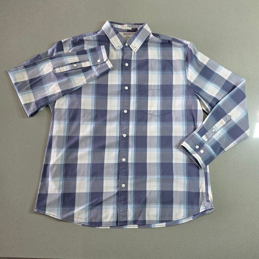Hawker Rye Mens Slim Fit Stretch Plaid Button Down Shirt Blue XL Short H-0008